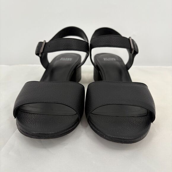 Eileen Fisher Pebbled Leather Slingback Block Heel Sandals, Sz 9.5 Black Classic - Picture 2 of 9